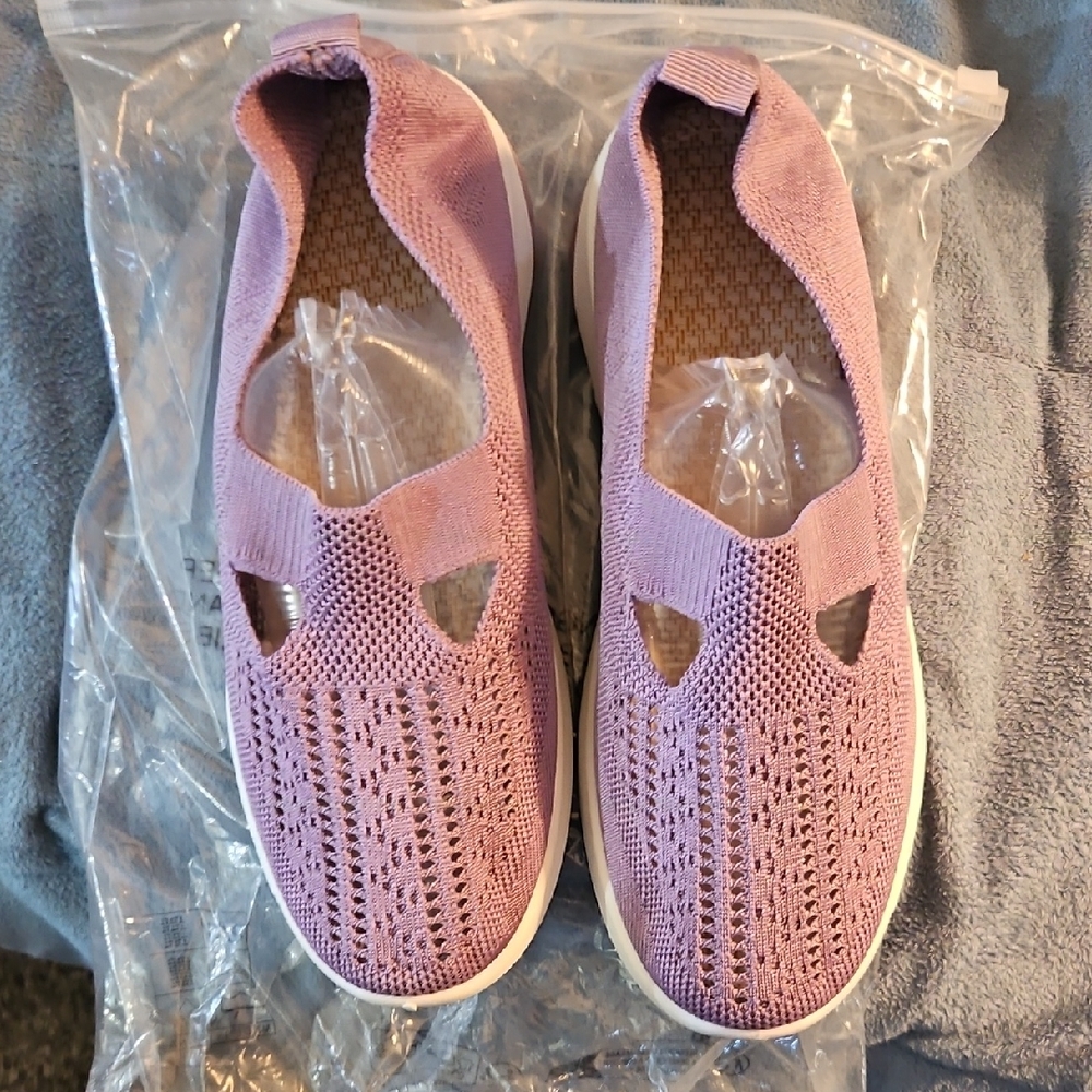 Womens Purple Mesh Slip-On Shoes